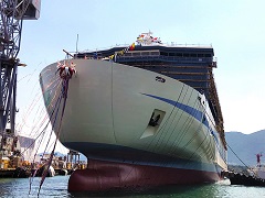 Mitsubishi Shipbuilding Holds Christening and Launch Ceremony for Hankyu Ferry, the First of its Series, in Shimonoseki