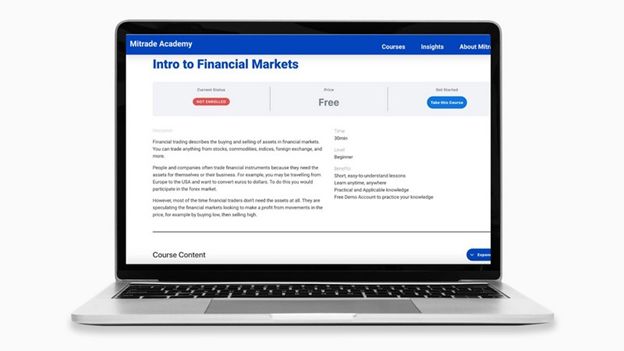 A sneakpeak of Mitrade Academy's platform