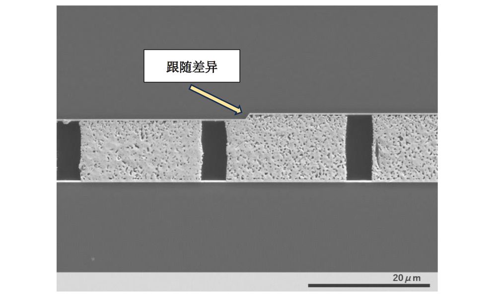 图2. 吸收接合时出现段差的AuRoFUSE™预制件SEM图像