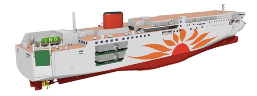 Mitsubishi Shipbuilding Signed a Contract with MOL for the First LNG-Fueled Ferry Built in Japan