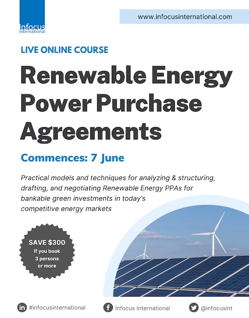 Infocus International Announces the New Dates for Renewable Energy Power Purchase Agreements Online Course