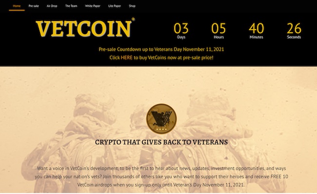 The VetCoin Foundation Announces the Sale of VetCoin for November 11, 2021