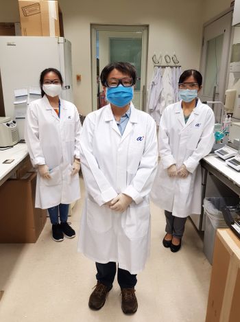 Scientists from A*STAR's Institute of Molecular and Cell Biology (IMCB) who were involved in the development of the ASSURE(R) rapid antibody test kit for COVID-19. From L-R: Ms Carol Leong, Research Officer; Associate Professor Tan Yee Joo, Joint Senior Principal Investigator; Dr Wang Yaju, Senior Research Officer (Photo credit: A*STAR)
