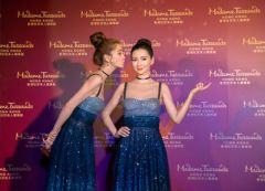 Angelababy walks the red carpet to Madame Tussauds Hong Kong in blue gown