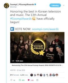 The 13th Annual Soompi Awards to Feature a New Award Category for #TwitterBestFandom